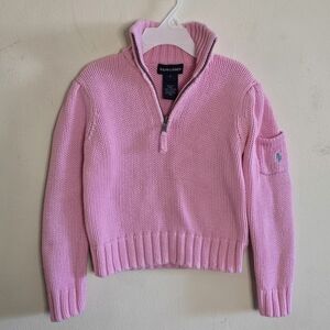 Polo Ralph Lauren Kids Quarter-Zip Sweater Toddler Size 5 Pink Cotton Pony Logo